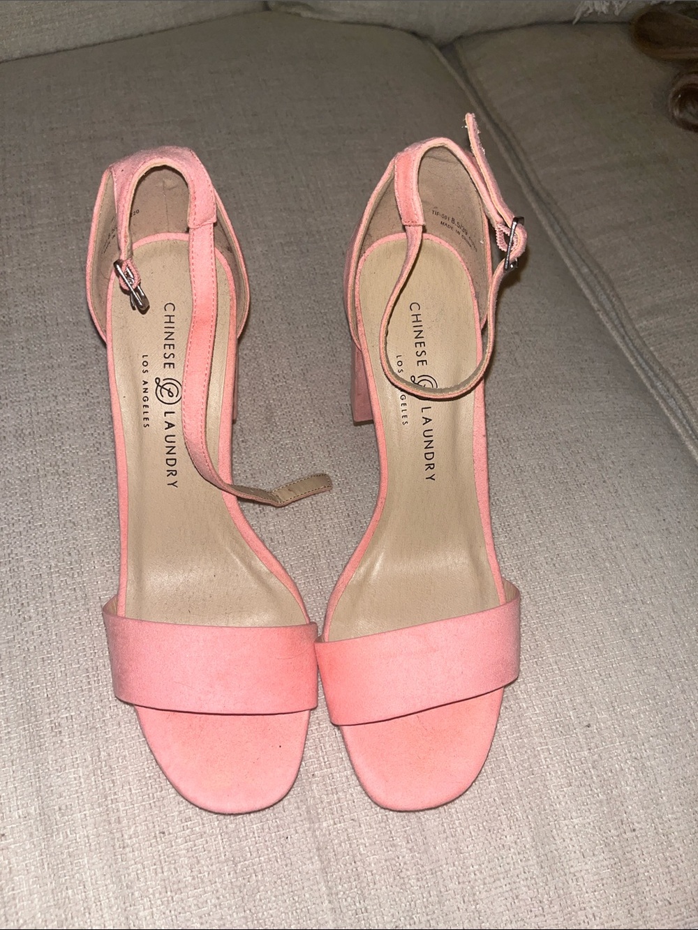 Chinese Laundry Coral Pink Ankle-Strap Block Heels